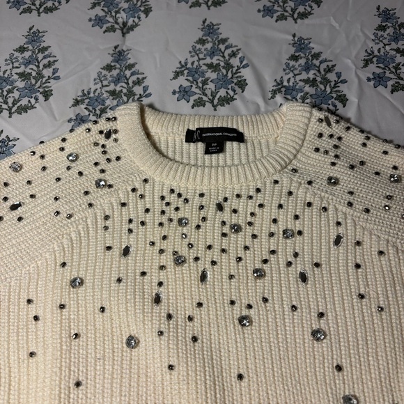 Heavy Knit Rhinestone Cream Sweater - Picture 3 of 8